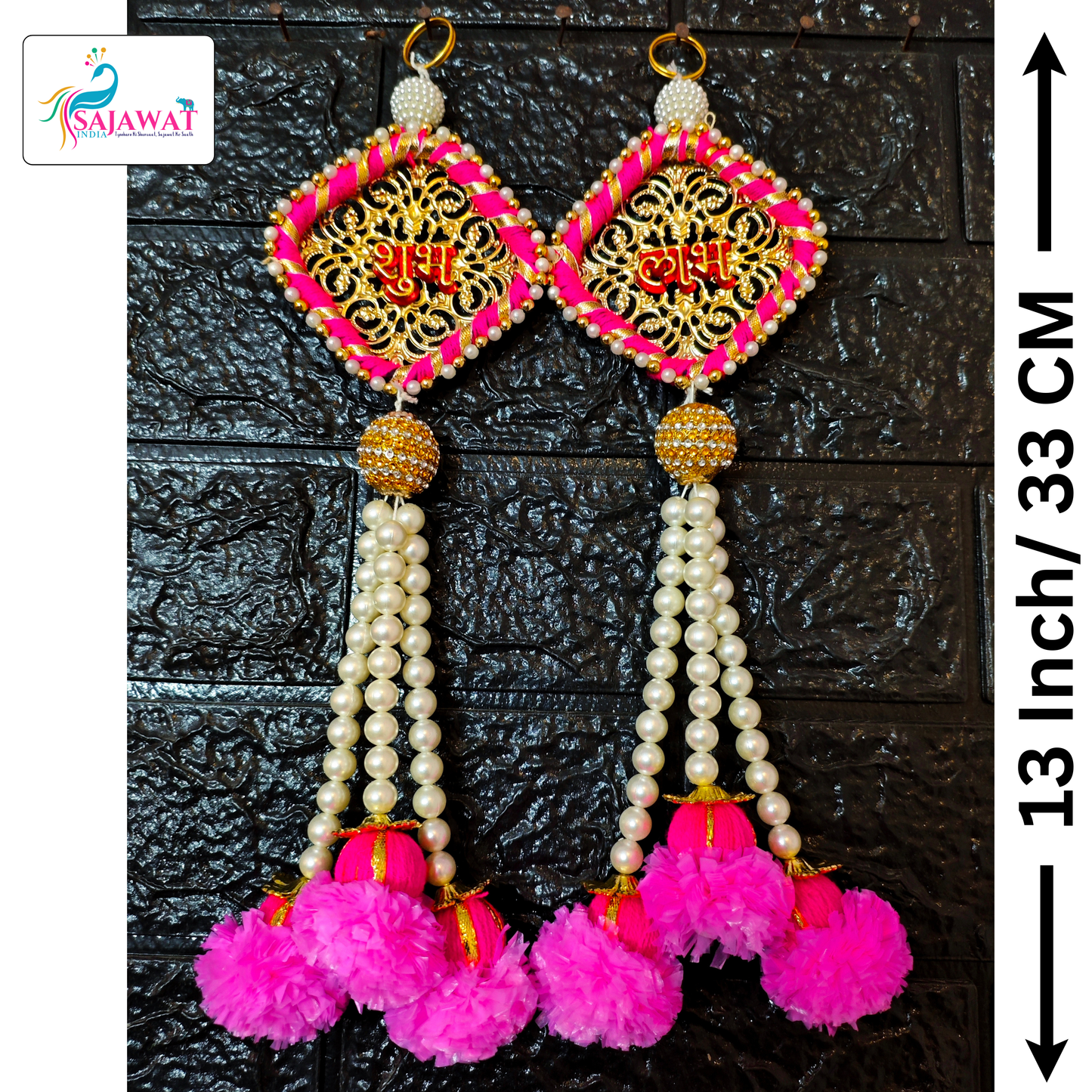 White Pearl Pink Shubh Laabh Pearl Hanging