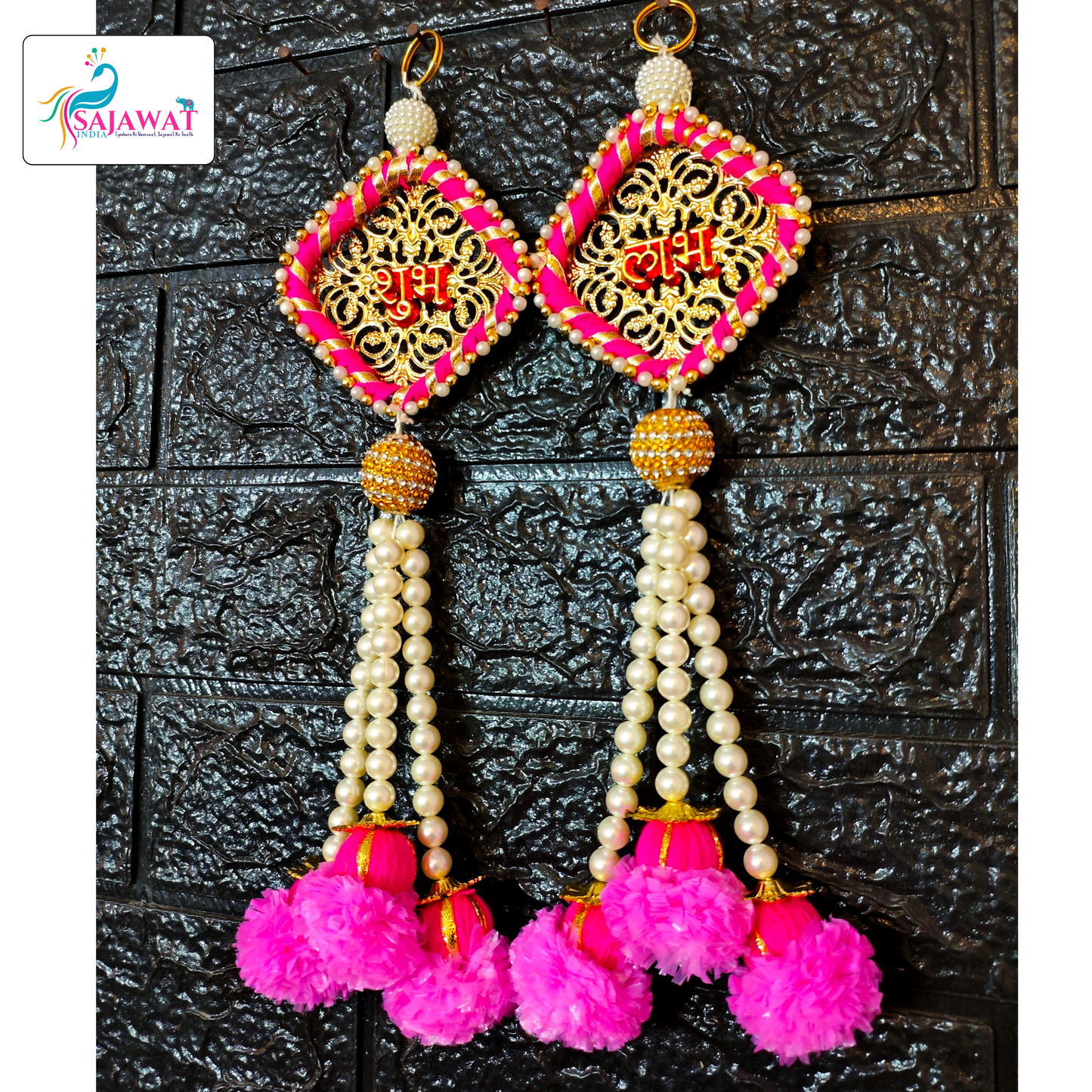 White Pearl Pink Shubh Laabh Pearl Hanging