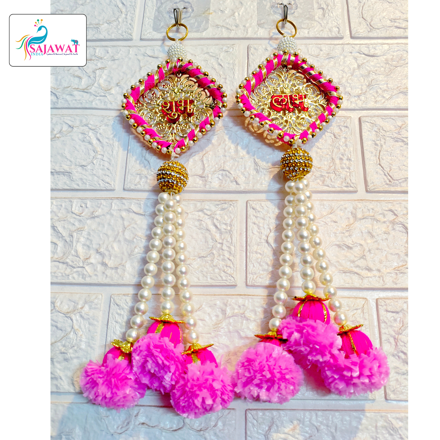 White Pearl Pink Shubh Laabh Pearl Hanging