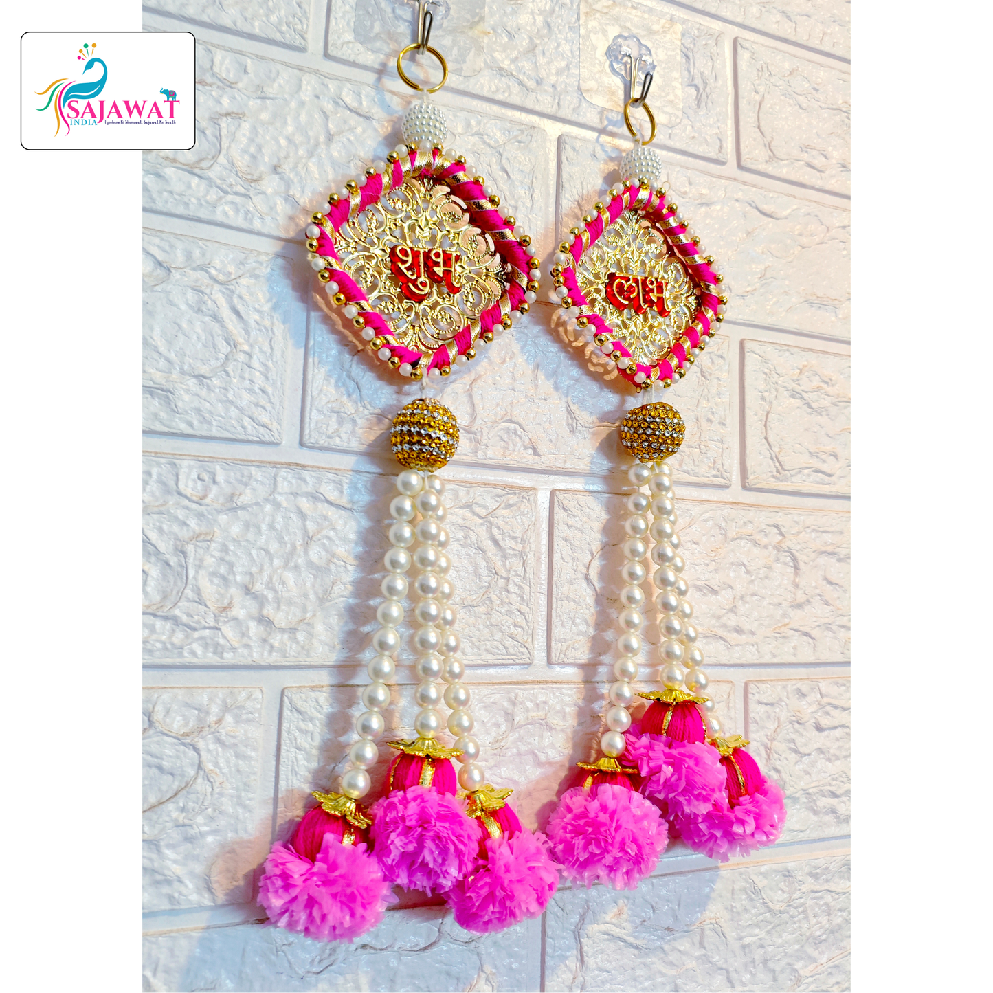 White Pearl Pink Shubh Laabh Pearl Hanging