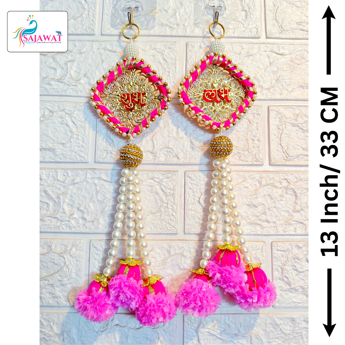 White Pearl Pink Shubh Laabh Pearl Hanging