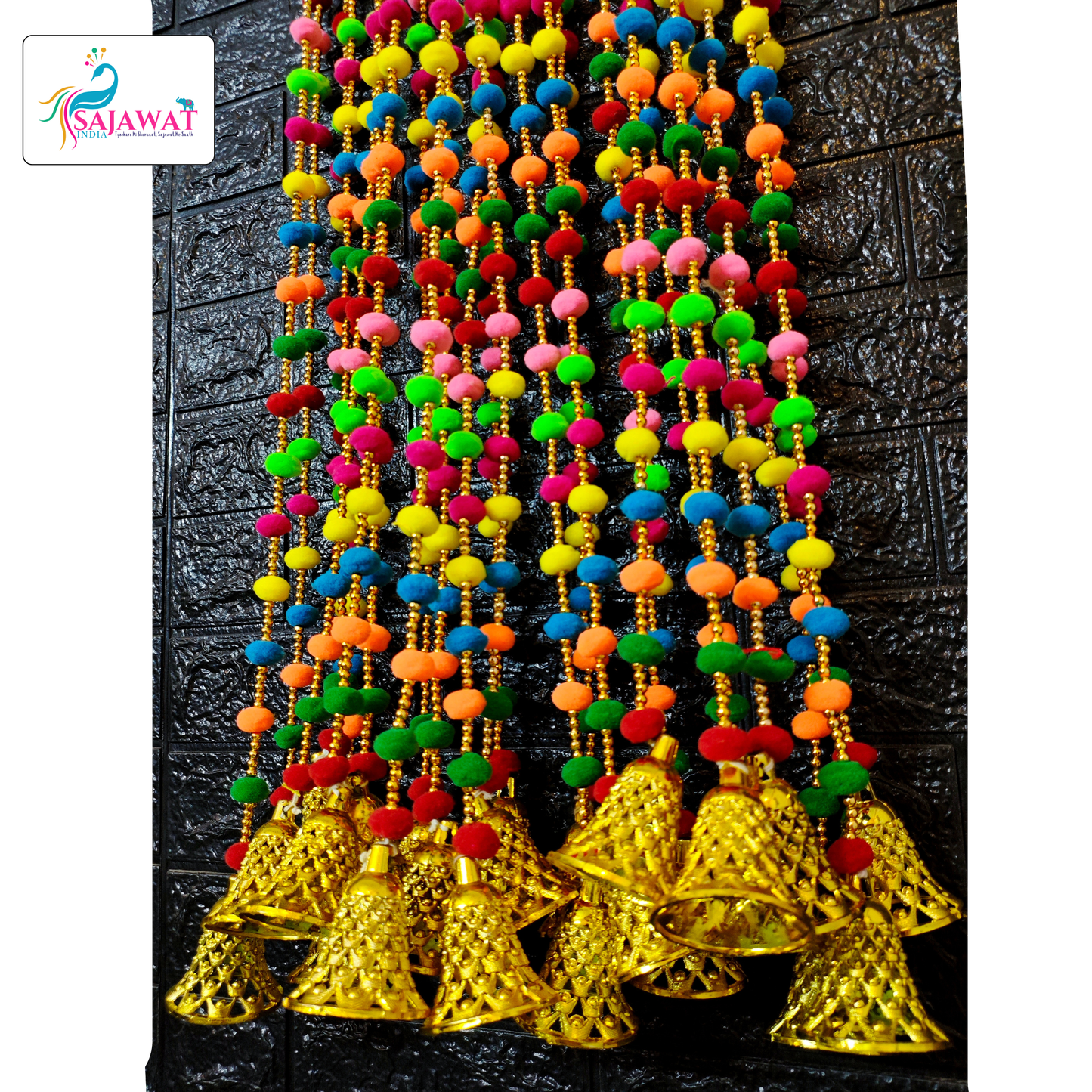Sajawat India 10 Piece Latest Multicolor Pom Pom Toran