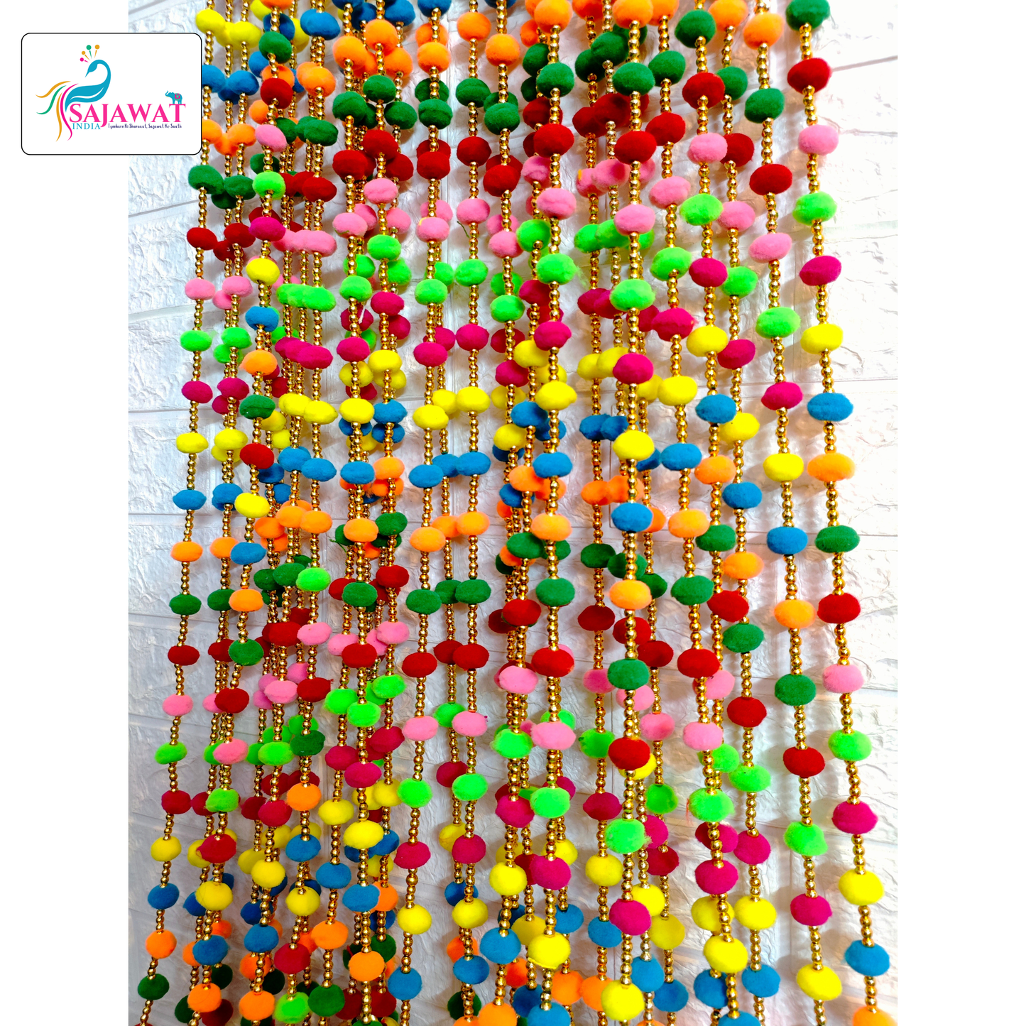 Sajawat India 10 Piece Latest Multicolor Pom Pom Toran