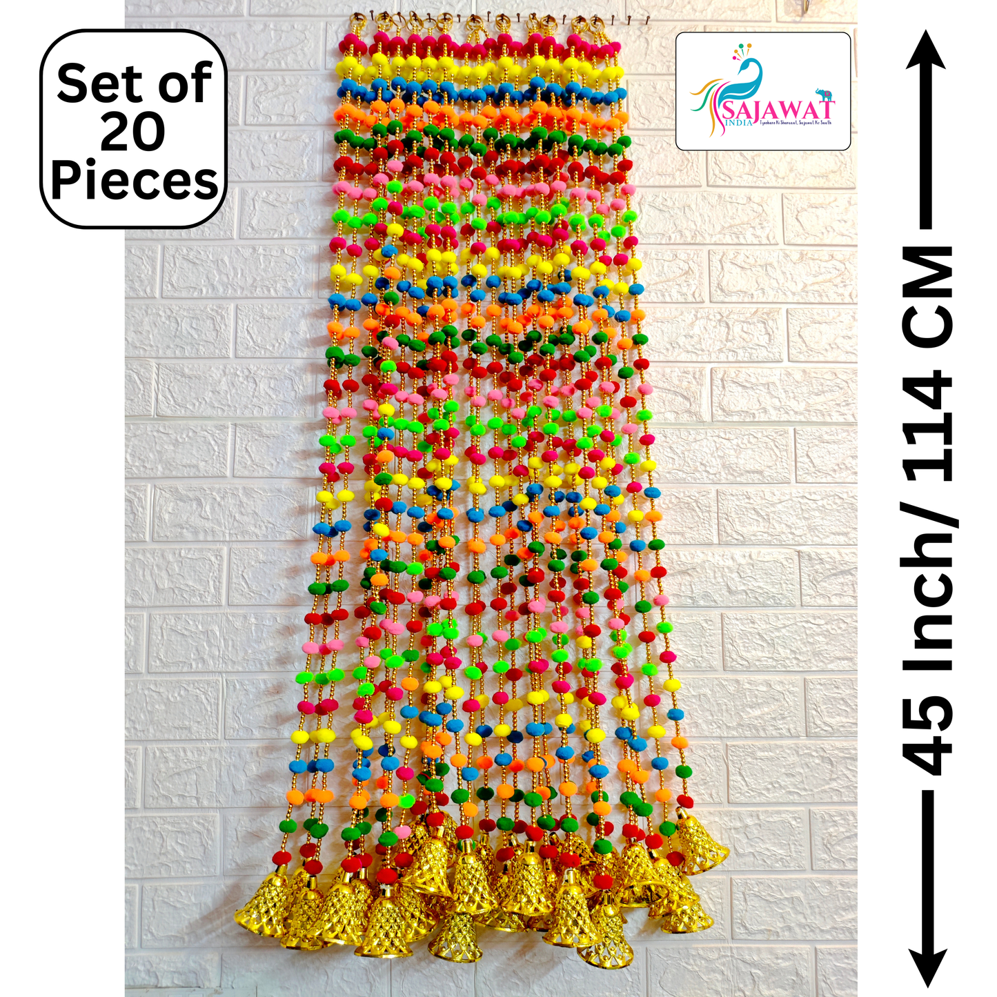 Sajawat India 10 Piece Latest Multicolor Pom Pom Toran