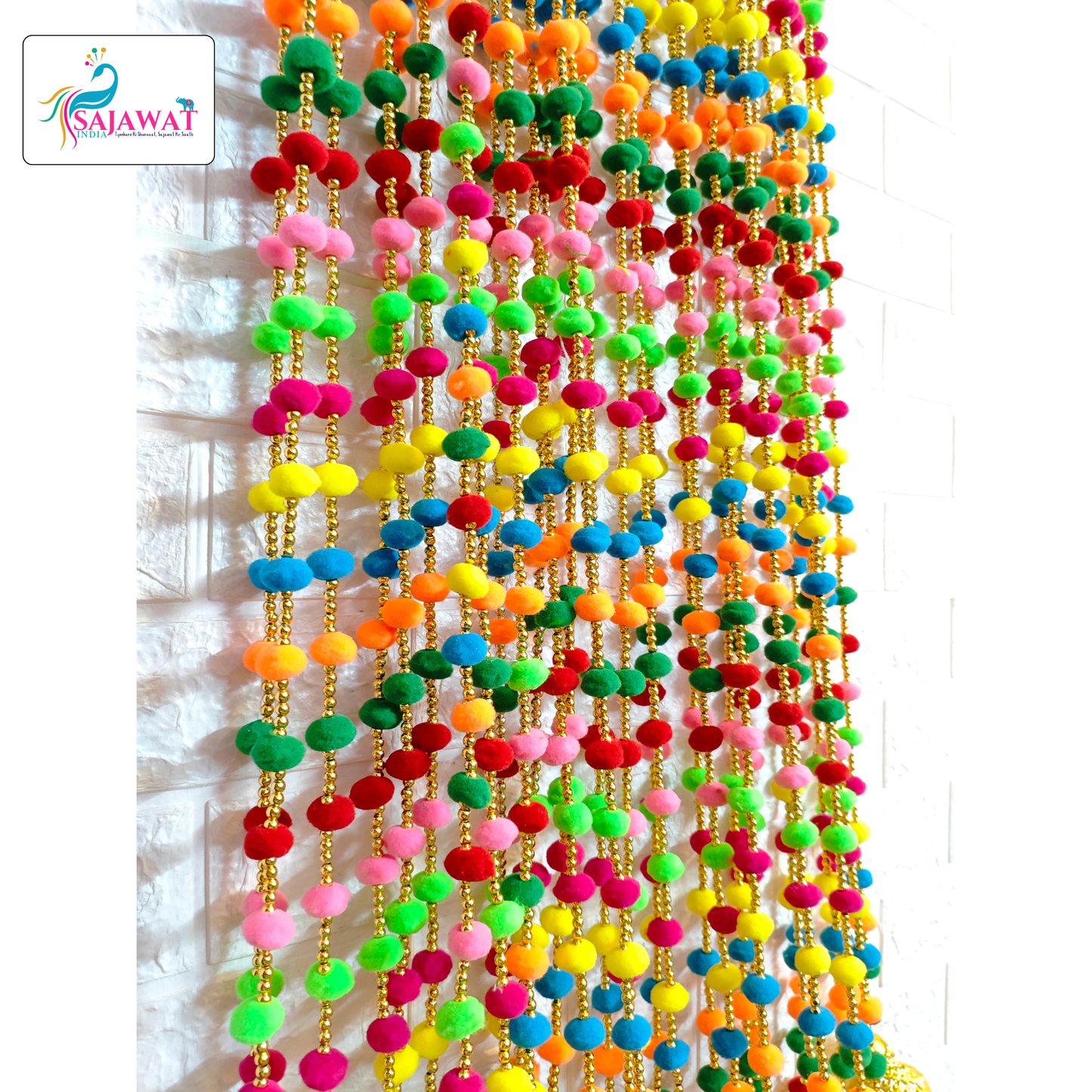 Sajawat India 10 Piece Latest Multicolor Pom Pom Toran