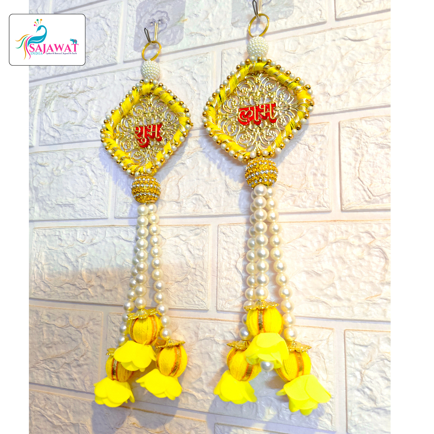 White Pearl Pink Shubh Laabh Pearl Hanging