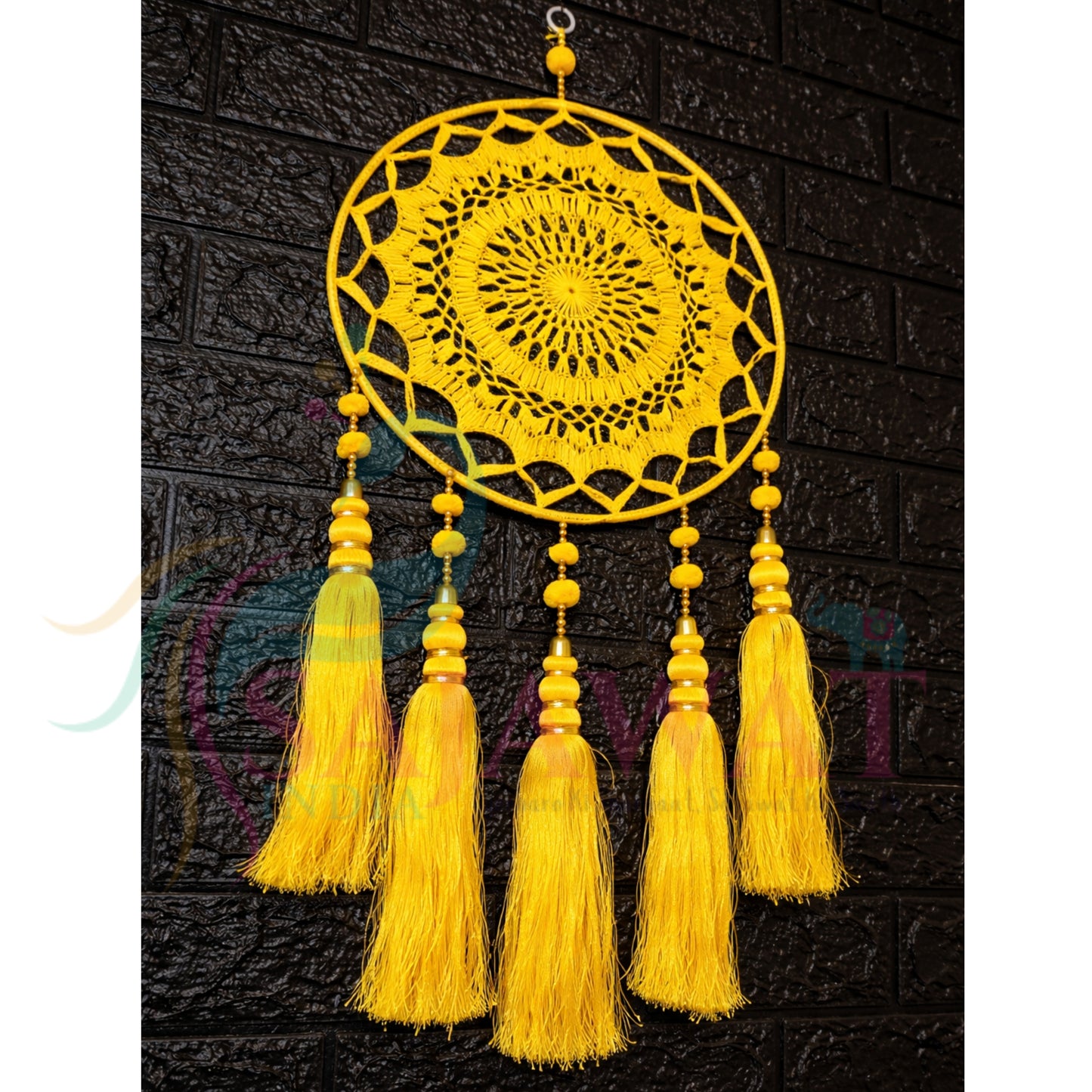 Golden vibes only. Handcrafted dream catcher to bring peace, positivity & aesthetic charm to your space.