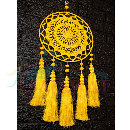 Golden vibes only. Handcrafted dream catcher to bring peace, positivity & aesthetic charm to your space.
