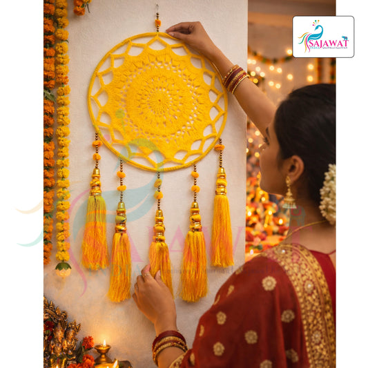 Golden vibes only. Handcrafted dream catcher to bring peace, positivity & aesthetic charm to your space.