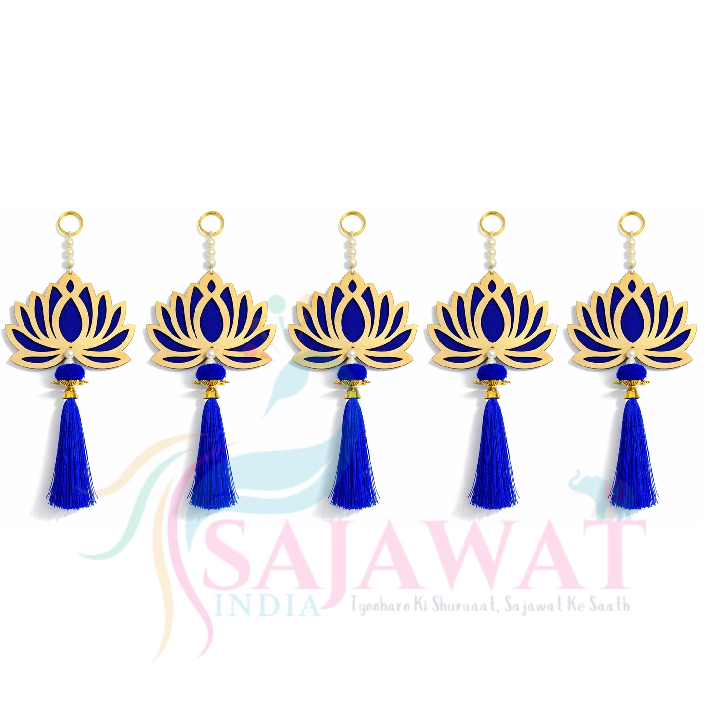 Blue Lotus Tassel Set – 5 Pieces. Handcrafted tassels to enhance your décor with elegance and charm