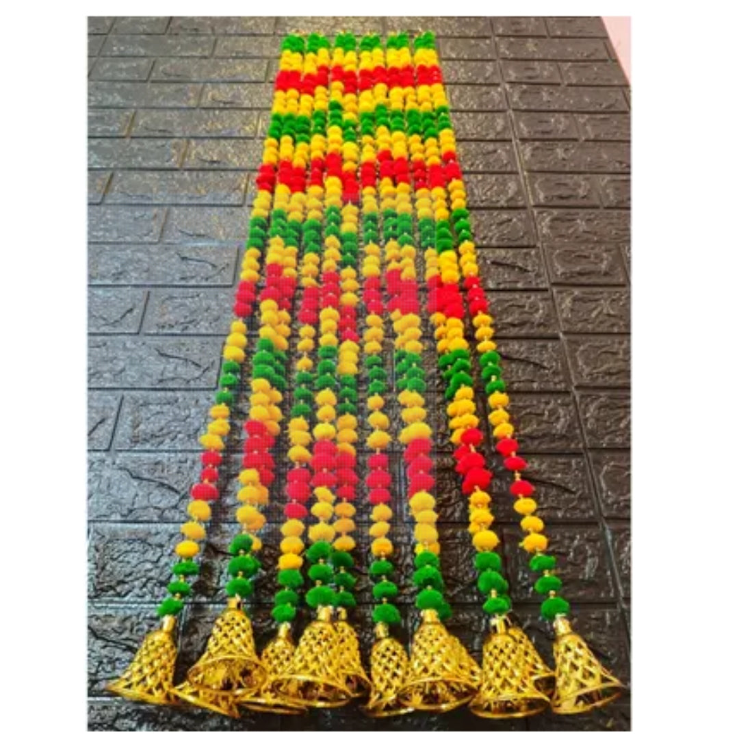 Sazavat store Set of 4 Piece Red Yellow and Green Toran for Diwali, Marriage Home Decor Toran  (Metallic Hooks, Golden Plastic Bells, Moti Beads, Purely Handmade, Made in INDIA)